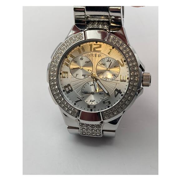 Guess Womens Crystal Bezel Watch 40mm G12557L New Battery - Date Day - WR100m - Picture 3 of 11
